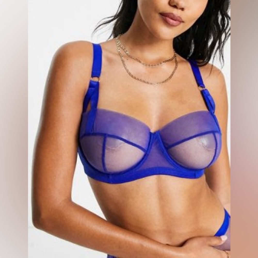 Tutti Rouge Raya sheer balconette bra in cobalt. 34G.